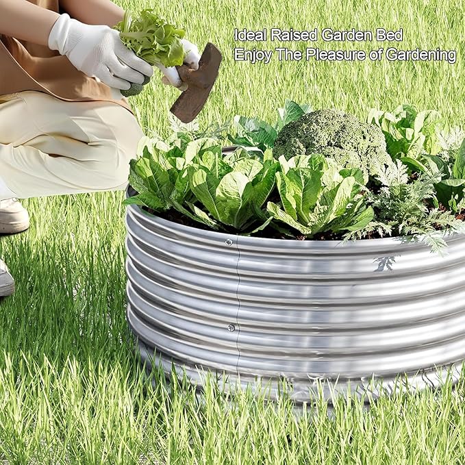 4 Pack 2x2FT Round Corrugated Galvanized Steel Raised Garden Bed Outdoor, Metal Above Ground Garden Bed for Vegetables and Flowers, Raised Beds for Gardening-2x2FTx10Inch