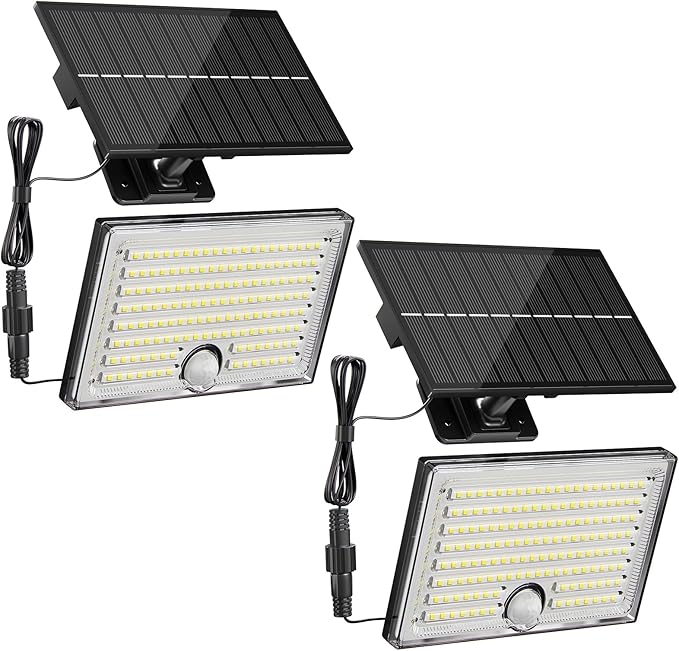 Mini Solar Lights Outdoor with Motion Sensor, 170-LED Solar Flood Lights Outdoor Dusk to Dawn with 16.5FT Cable, 3 Modes Solar LED Lights for Outside Waterproof IP65 for Patio, Yard, 2 Pack