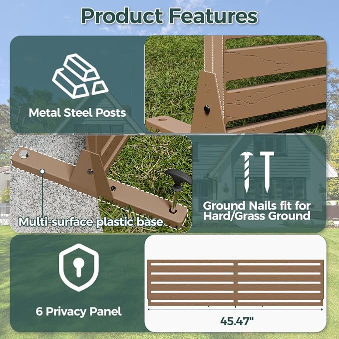 Privacy Fence Screen Outdoor Freestanding Privacy Panel, 72" H×47" W HDPE Decorative Panels with Stand, Room/Garden Divider, Outdoor Privacy Screen for Patio,Deck, Balcony, Pool