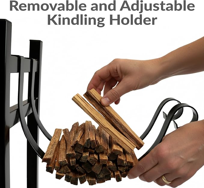 Sunnydaze 33" Indoor Firewood Rack with Kindling Log Holder - Heavy-Duty Outdoor Wood Storage for the Fire Pit or Fireplace - Black