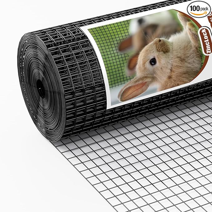 Black Hardware Cloth 1 inch 48 x 100 ft Mesh 17 Gauge Vinyl PVC Coated Welded for Gopher Wire, Rodent Mesh Preventing Hare, Raccoons, Foxes, Groundhog Poultry Netting