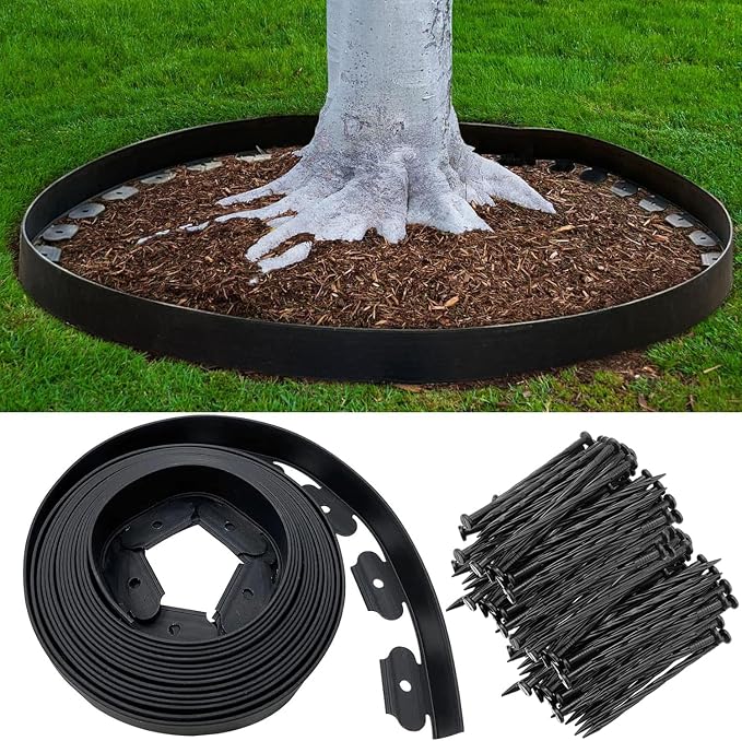 Landscape Edging 4IN x 60FT, Plastic Landscape Edging Border Kit with 90pcs Stakes, Flexible Edge Border for Landscaping, Yard, Lawn Edging, Flowerbeds & Landscaping, Black