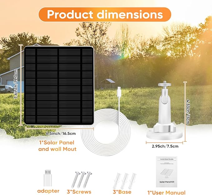 Solar Panel Security Camera Compatitable with Ring Solar Spotlight Cam/Pro/Plus Battery,IP66 Waterproof, Type C and USB Port,9.8ft Cable White
