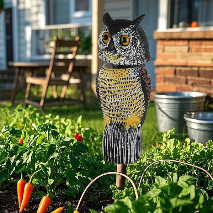 Glintoper Plastic Fake Owl Wagging Head Outdoor Statues 16.5 inch, Bird Scarecrow Horned Decoy, Bird Deterrents Scary Birds Away, Nature Enemy Pest Repellent for Outdoor Garden Yard Protectors