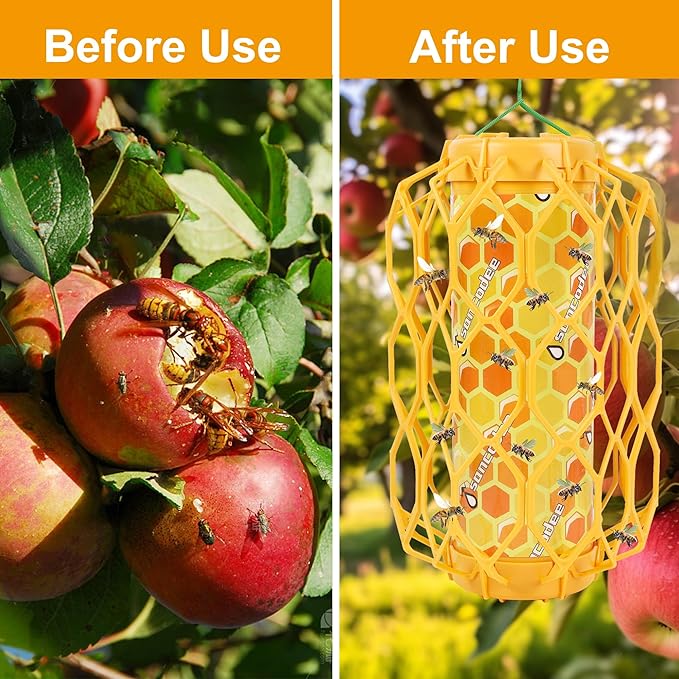 Sancodee 2 Pack Upgraded Wasp Trap Outdoor Hanging, Carpenter Bee and Hornet Catcher, Reusable Yellow Jacket Trap with Bait Reservoir, Bee Killer and Wasp Catcher for Outside (Orange)