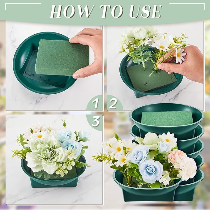 Sabary 24 Pack Large Size 6.3 Inch Floral Foam Round Bowls for Flower Arrangements Round Floral Supplies Flower Foam with Bowl Kit with Floral Foam Blocks for Table Party Wedding Festival Flower
