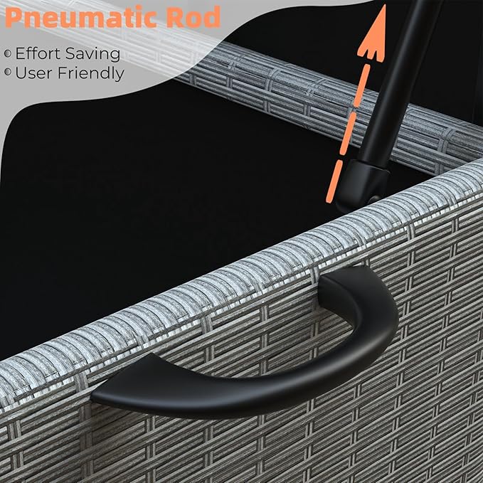 120 Gallon Wicker Deck Box, Waterproof Outdoor Storage Box with Wheels, Large Storage Bench Organizer for Patio Backyard Cushions, Garden Tools and Pool Supplies, Gray