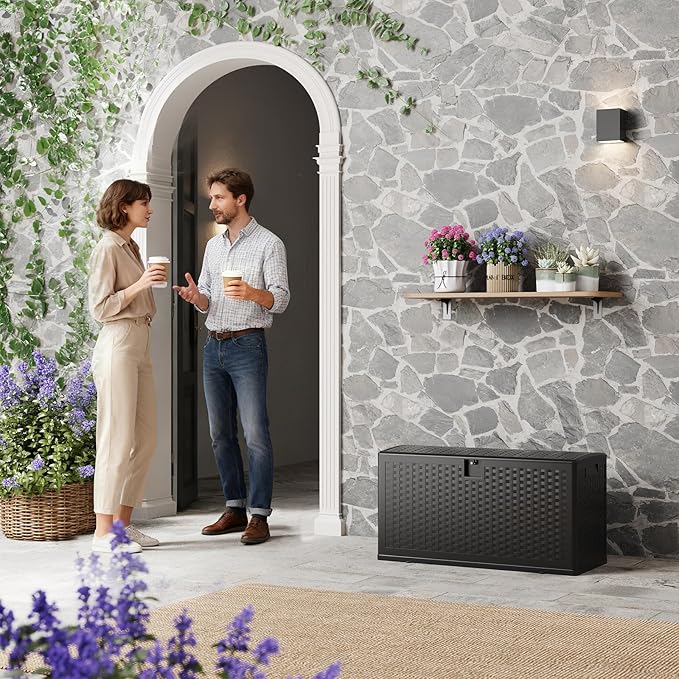 Outdoor Resin Deck Box, 73 Gallon Waterproof Storage Box Lockable, Outside Storage Box Container for Patio Furniture Cushions, Garden Pool Tools and Accessories, Black