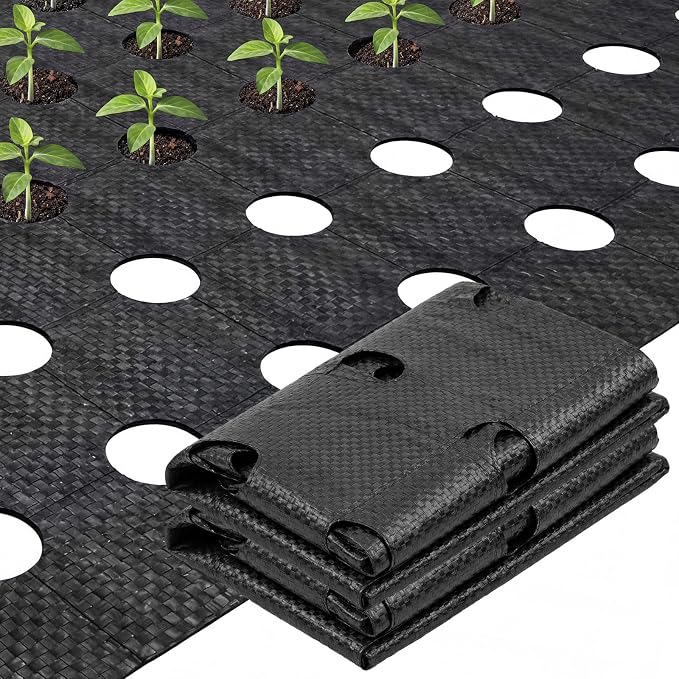 78 x 6.5 ft Garden Weed Barrier Landscape Fabric with Precut Planting Holes, Heavy Duty Weed Barrier Permeability Gardening Ground Cover Mat for Outdoor Greenhouse Planting, Vegetable Beds