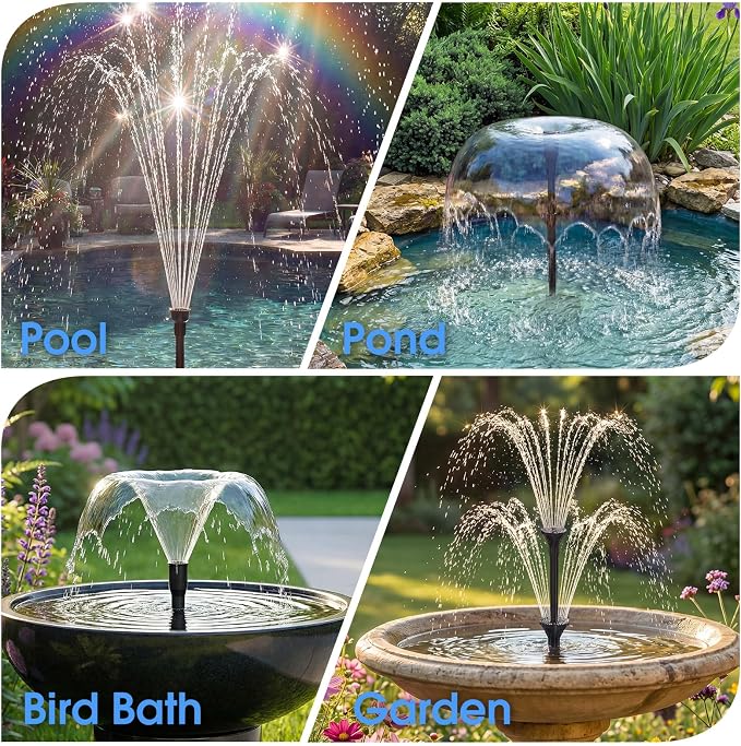 AMZtime 20W Solar Fountain Pump, Solar Water Pump with Lights Built-in 4000mAh Battery, 2026 New DIY Solar Water Fountain for Bird Bath, Pool, Pond, Garden, Fish Pond, Small Waterfall