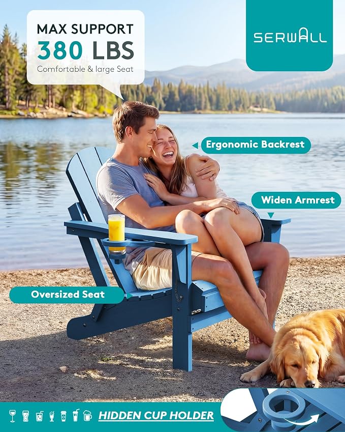 SERWALL Folding Adirondack Chair for Patio Garden Outdoors- Sapphire