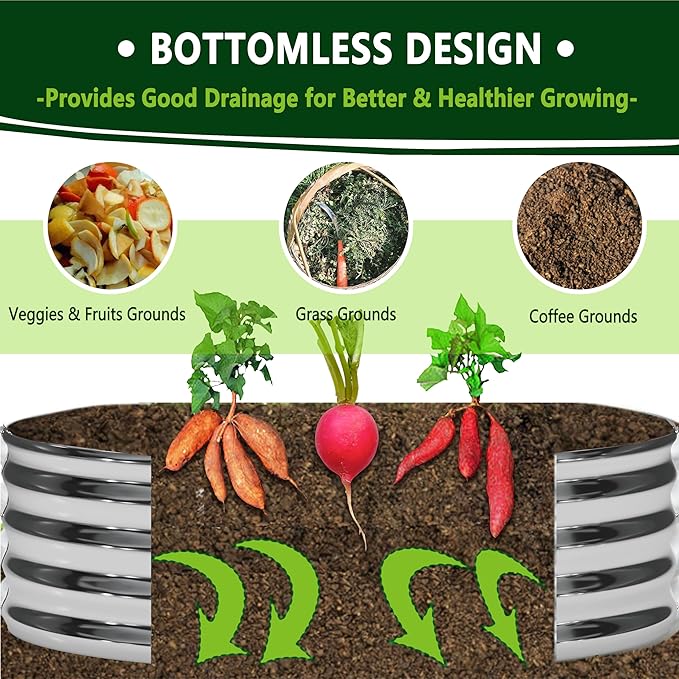 DIIYIV 3PCS 3x3x1FT Galvanized Raised Garden Bed Kit,Vegetable Boxes-Round Metal Flower Box,Large Planter Raised Beds Outdoor Garden for Planting,Fruit,Herb-Silver