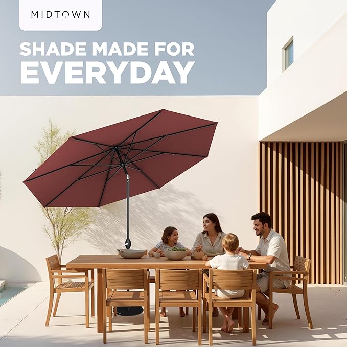 Midtown Umbrellas - 10-Year-No-Fade 6 Ft Patio Umbrella with Terylast Fabric, Auto-Tilt Aluminum Frame and 8 Reinforced Ribs for Deck, Pool, Garden & Beach - Burgundy Canopy, Black Pole