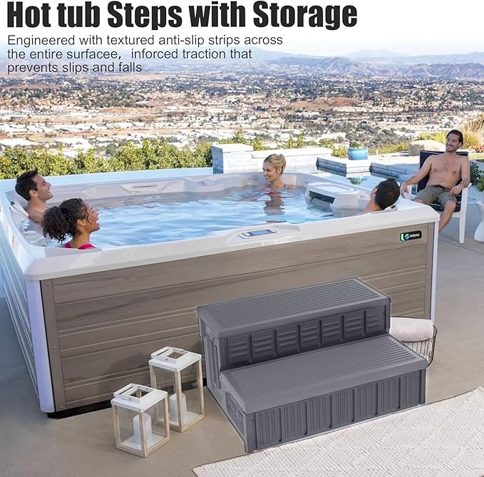 Hot Tub Steps, Outdoor Spa Steps with Storage, Non-Slip & Sturdy Hot Tub Stairs, 36 Inches Long