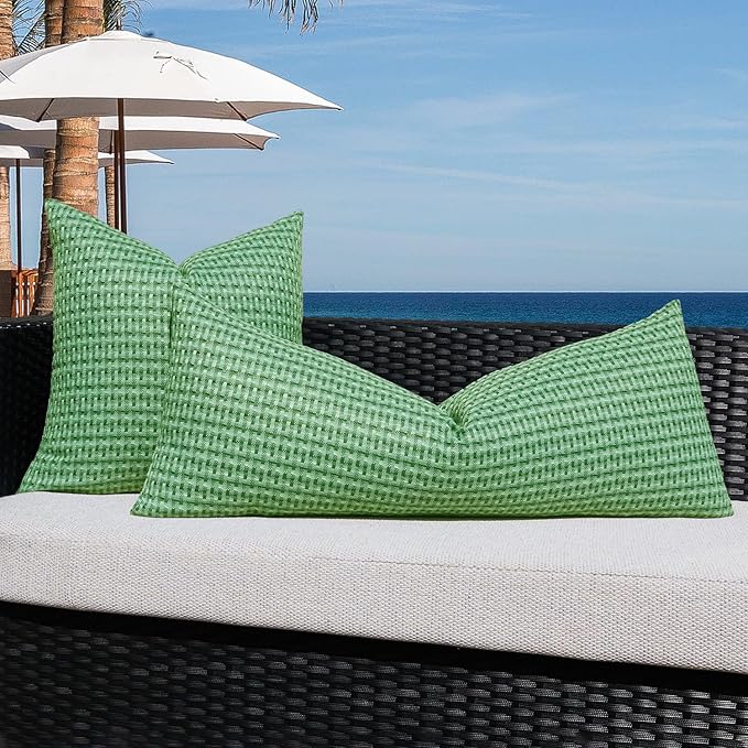 Kevin Textile Outdoor Waterproof Throw Pillow Covers 14x36 Inch Pack of 1 Boho Farmhouse Decorative Long Lumbar Cushion Covers for Garden Patio Tent Balcony Bench Couch Sofa, Sage Green