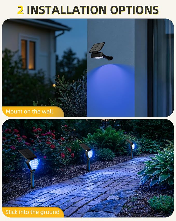 T-SUN Solar Lights Outdoor Waterproof IP65, 6Pack LED Solar Spot Lights Color Changing IP65 Waterproof Smart Auto On/Off for Outside Landscape Garden Yard Lawn Pathway Patio Driveway