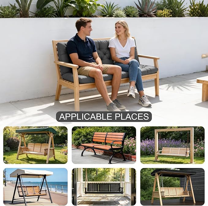 Porch Swing Cushions, Outdoor Swing Replacement Cushions 3 Seater with Backrest, Waterproof Bench Cushion with Ties,for Patio,Porch, Garden,Backyard
