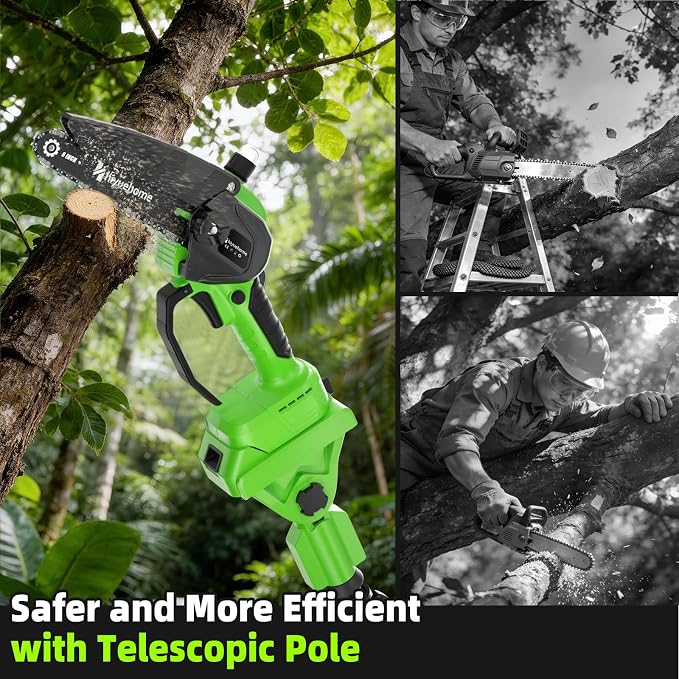 21V Cordless Pole Saw, 4-in-1 180° Rotatable Electric Tree Trimmer with 6/8 Inch Guide Bars,4000mAh Battery & Fast Charger, Telescopic Pole, Brushless Motor for Garden/Farm/Camping