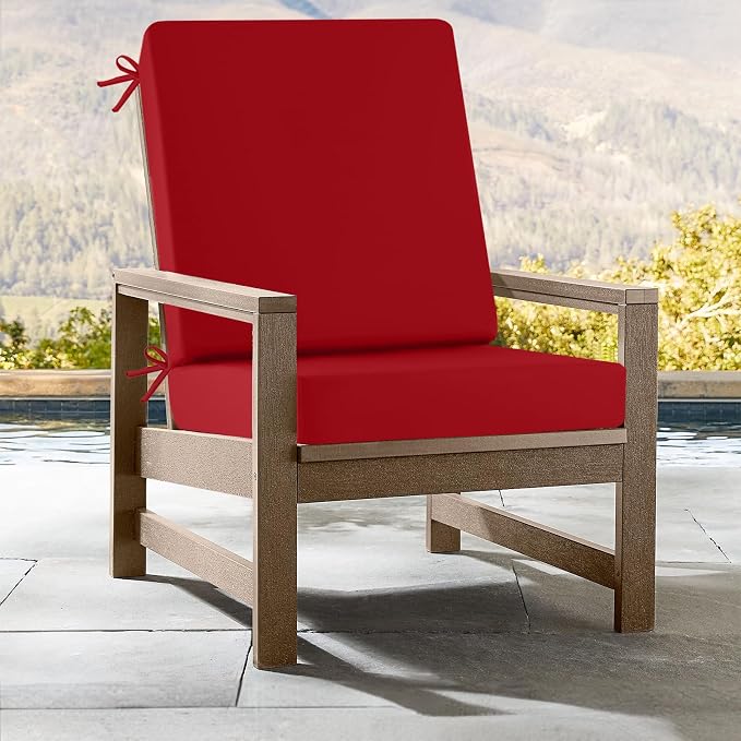 idee-home Outdoor Dining Chair Cushion, Patio Seat Cushion High Back Waterproof Seat Pads with Removable Cover, Indoor Chair Pads Deep, Red