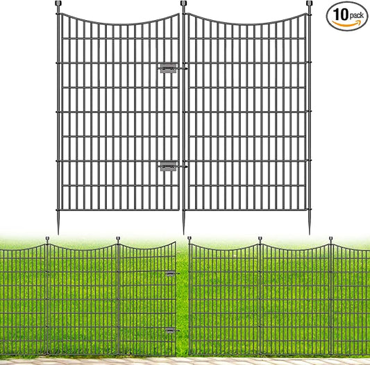 10 Panels Decorative Garden Fence with Gate, 48 in(H) X 23.6 ft(L) No Dig Dog Fence Animal Barrier Outdoor for Yard, Rustproof Metal Garden Edging and Borders, Temporary Fencing Stakes