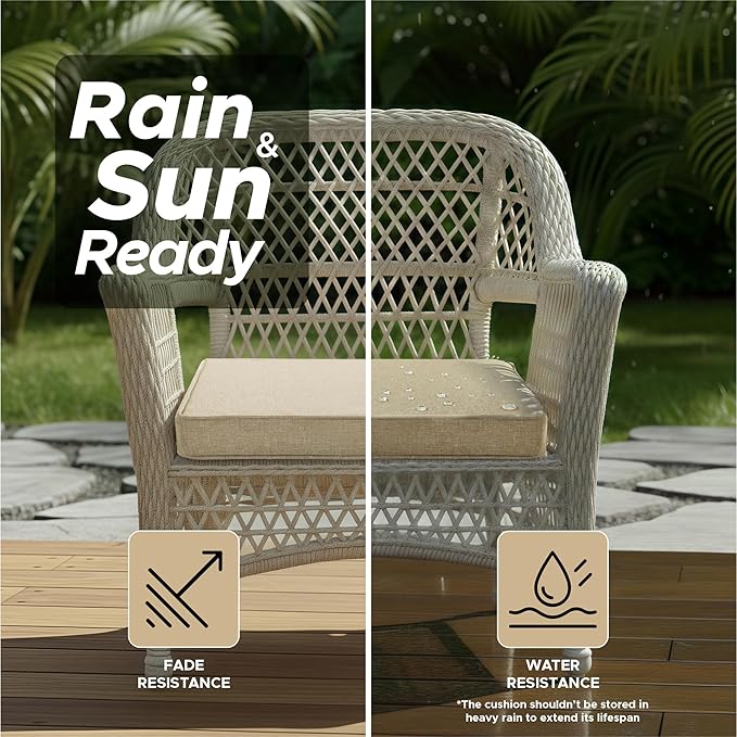 Outdoor Chair Cushions, Water-Resistant & Fade-Resistant, Patio Furniture Seat Replacement Chair Pads with Ties Zipper, Removable Cover, Non-Slip Bottom, Set of 4, 18.5 x 16 Inch, Natural