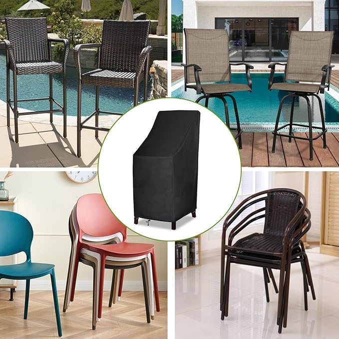 Patio Chair Covers, High Back Outdoor Chair Covers Waterproof, 600D Heavy Duty Lawn Outside Barstool Chair Covers,Fits for 4-6 Stackable Dining Chairs,28"W x 36"D x 47"H, 1 Pack