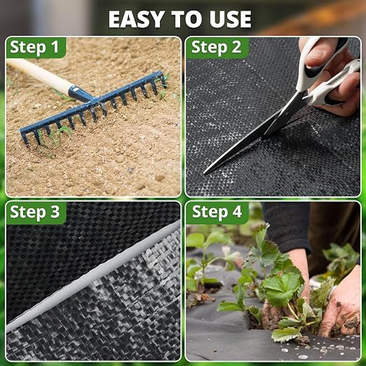 GOTGELIF 4ft×300ft Garden Weed Barrier Fabric, 3.2OZ Weed Blocker with 60 U-Shaped Nails, Ground Cover for Gravel, Driveway, Gardening, Flower Beds, Farming, Underlayment, Landscape