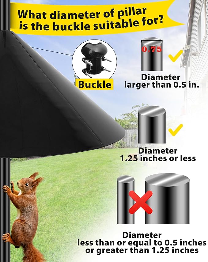 Squirrel Baffle,19-Inch Squirrel Baffle for Bird Feeder Pole,Squirrel-Proofs for Outdoor Shepherd's Hooks，Outside Pole Mount Squirrels Guard (Black)