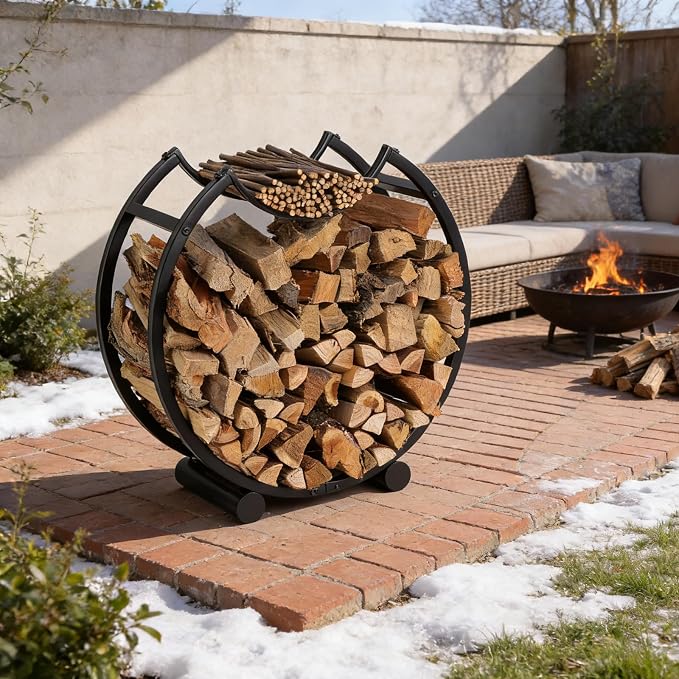 Yohsnor 23-Inch Indoor Firewood Rack - Durable Metal Log Holder for Fireplace Storage - Space-Saving Design, Perfect for Indoor & Outdoor Use - Rustic Home Décor Solution