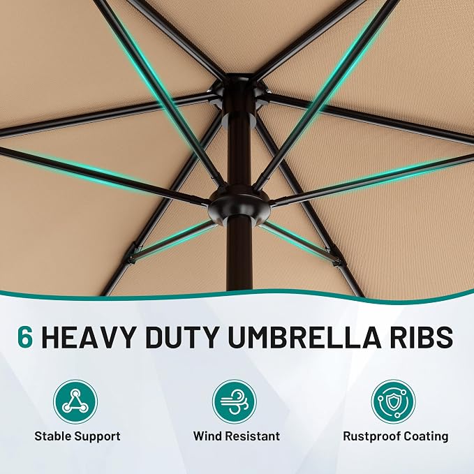 AreShark 11 FT Patio Umbrella for Outdoor, Outdoor Table Umbrella with Push Button Tilt and Crank, Outdoor Patio Umbrellas with 6 Sturdy Ribs, Patio Umbrellas for Market, Garden, Pool (Beige)