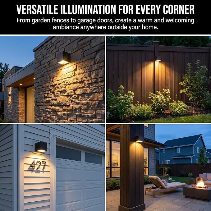 Solar Wall Lights Outdoor Waterproof LED Downlights with Warm White & RGB Modes for House Numbers, Address, Mailbox, Deck 1 Pack
