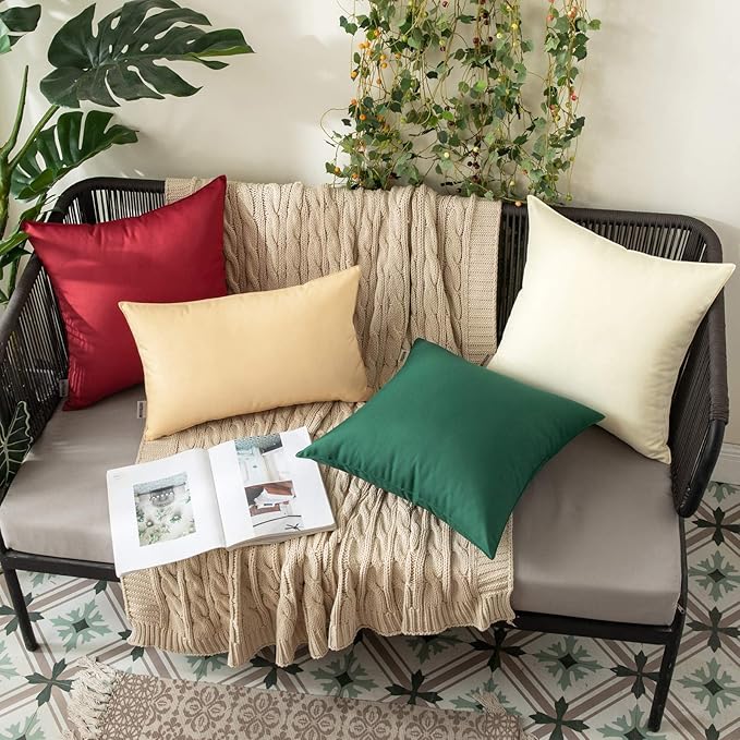 MIULEE Pack of 2 Decorative Outdoor Waterproof Pillow Covers Rectangular Garden Cushion Sham Throw Pillowcase Summer Shell for Patio Tent Couch 12x20 Inch Beige