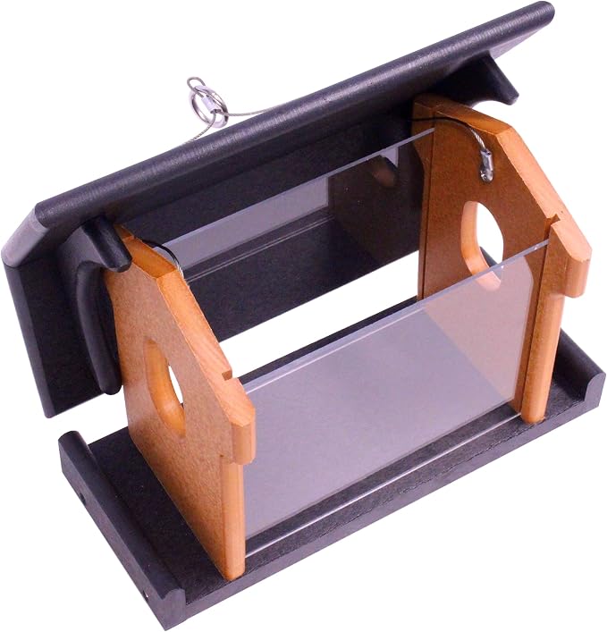 Bluebird Feeder - Poly Lumber - Hanging Blue Bird Feeder for Mealworms (Black and Cedar)
