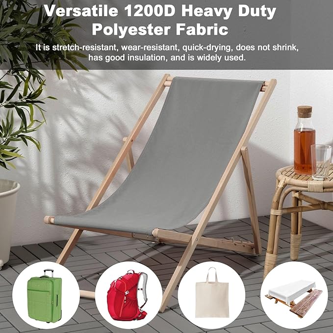 Thickened Waterproof Canvas Fabric by The Yard 1200D 58" W Outdoor Upholstery Material Heavy Duty Fabric Water Resistant Sewing Material for Chair Patio Cushion Purse 1 Yard Silver Grey