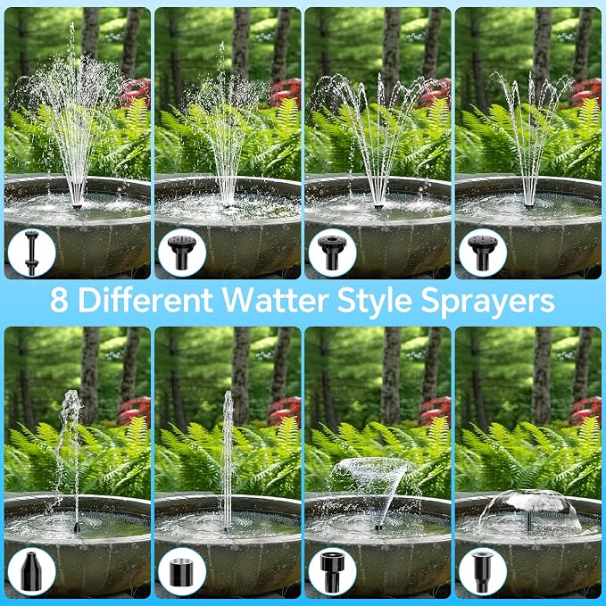 Antfraer Solar Fountain Pump for Bird Bath 6.5W, Solar Water Pump with Dry-Run Protection, Solar Fountain with Double-Layer Nozzles & 5FT PVC Tubing for Small Pond Bird Bath Waterfall DIY