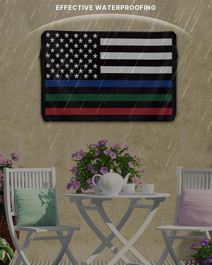 American Flag Outdoor TV Cover 40 to 43 In Weatherproof, Red Green Blue Stripes 600D Oxford With Waterproof Zipper, USA Flag Outside Flat Screen Protector Size 40"W x 25"H x 4.5"D