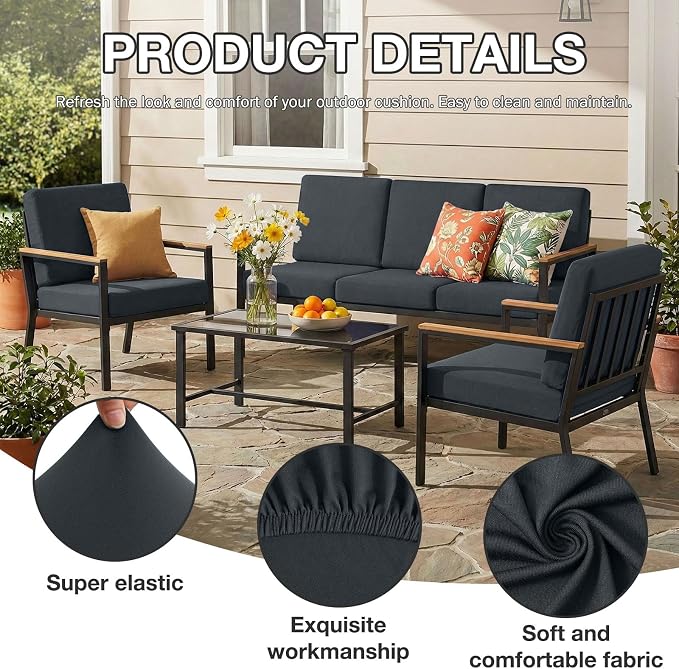 hyha 14Pcs Patio Cushion Covers, Stretch Outdoor Couch Cushion Covers, Washable Outdoor Chair/Sofa Slipcovers for Patio Furniture Cushions Protector with Elastic Bottom(Dark Gray,Cover Only)