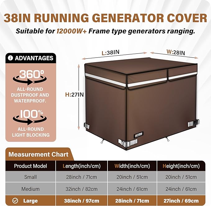 2025 Upgrade 900D+210D Heavy Duty Thicken Fabric. GUYISS Generator Covers While Running. 360° All-round Double-layer Protection. 38’’L×28’’W×27’’H. The Top can be Opened for Adding fuel. Coffee.