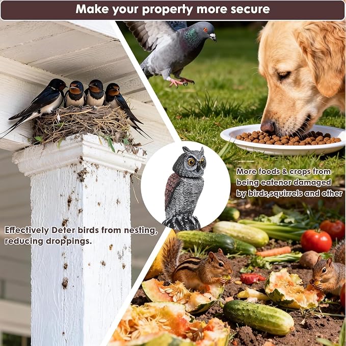 Fake owl Statue Decor 1Pack with Wind Panel, Fake Owls Waterproof for Garden Plant Orchard, Plastic owl Decor for Outside Indoor Patio Garden Yard Home Outdoor Decor