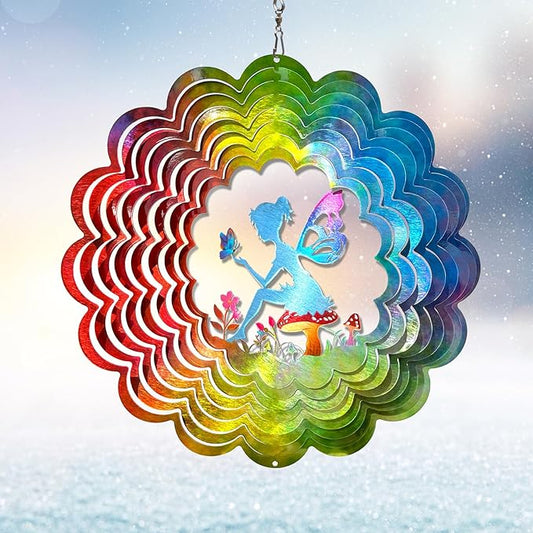 Fairy Wind Spinner - Kinetic Hanging Wind Sculpture | 12-Inch 3D Windcatcher for Garden, Metal Art Yard Decor, Outdoor Ornament & Lovely Gifts for Mother, Wife, Daughter, Girls & Women