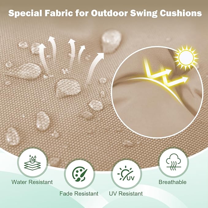 Porch Swing Cushions, 40x40 Inch Swing Cushions for Outdoor Furniture, Waterproof 2 Seater Patio Seat Cushion with Backrest, Replacement Bench Cushion for Glider, Settee, Beige