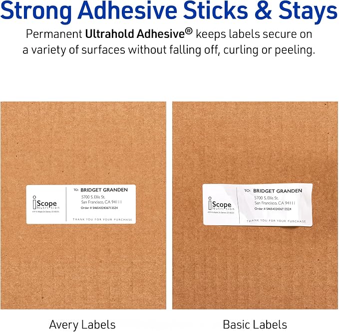 Avery Durable Waterproof Address Labels with Sure Feed Technology, 1" x 2-5/8", White, Laser & Pigment-Inkjet Compatible, 1,500 Blank Labels Total, Great for Mailing, Branding, and More (5520)