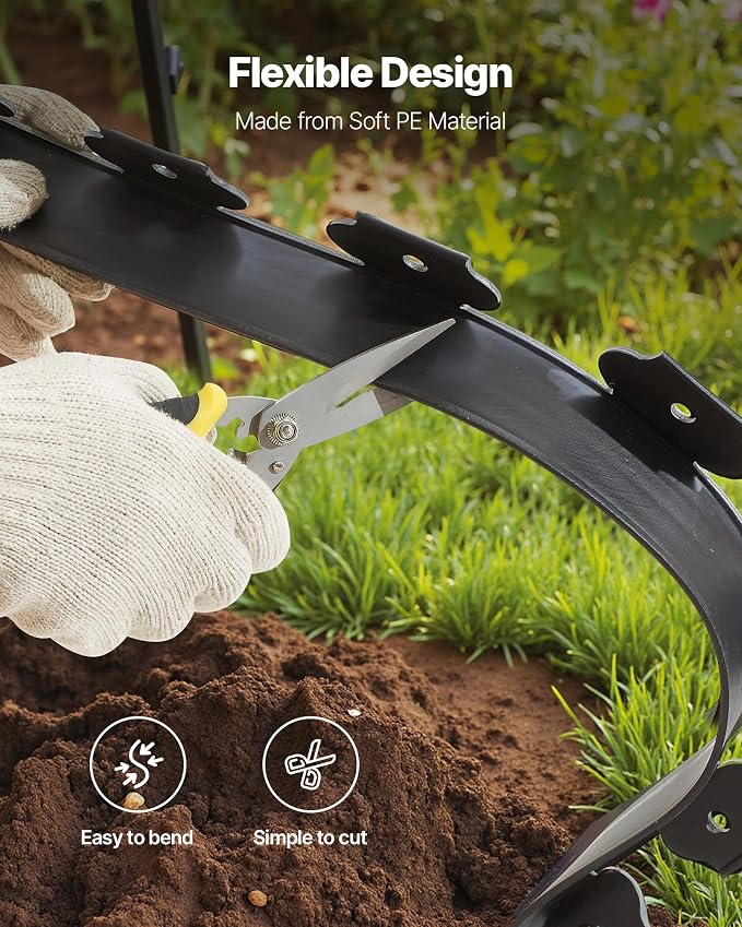VEVOR Landscape Edging, 20 ft x 2 in Plastic Garden Border Edging with 20 Spikes, No Dig, Flexible Lawn Edgings Roll, UV-Resistant Mini Fence Borders Pathway Edgings for Flower Beds Yard Paver