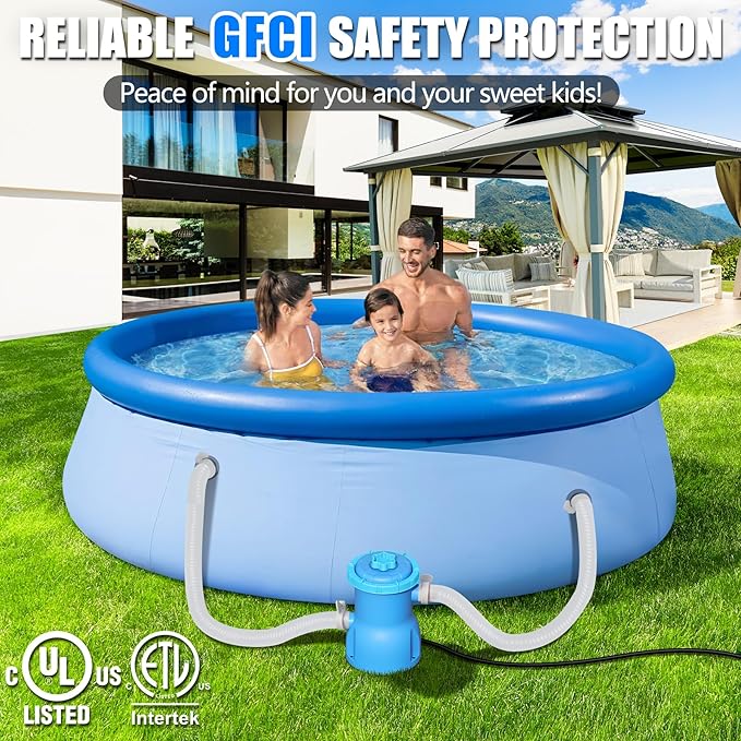 300 GPH Pool Filter Pump for Small Above Ground Pools, ETL Certified Pool Cartridge Filter Pump System with GFCI, Safety & Reliable Water Circulation Pumps - Rapidly Capture Debris - Sky Blue