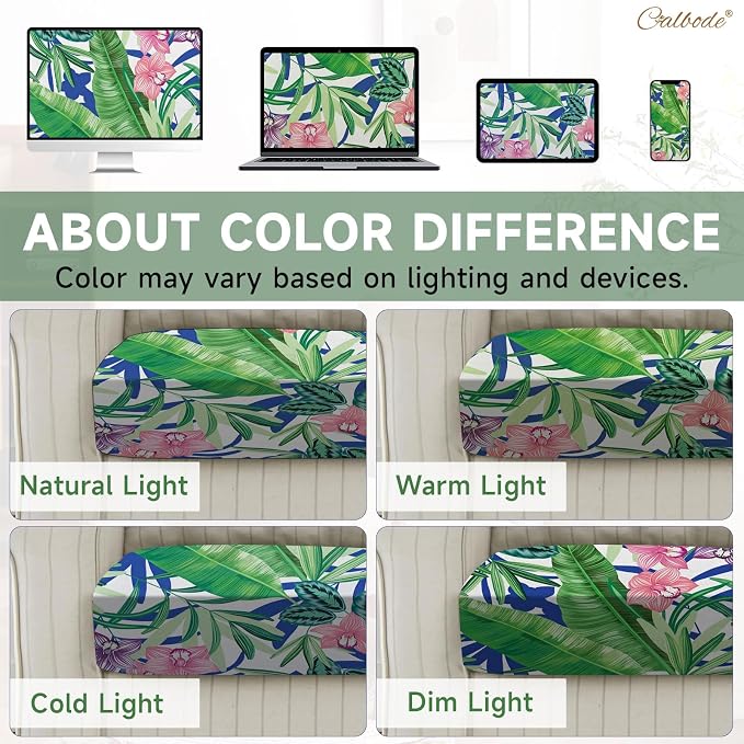 CALBODE 12 Pcs Outdoor Seat Cushion Covers, Stretch Chair Seat Cover for Patio Furniture Cushions Washable Reusable Indoor/Outdoor Couch Cover Replacement (Tropical Plant, Cover Only)