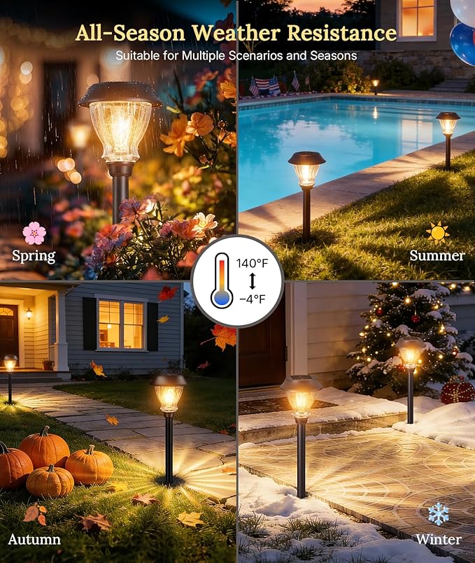 XMCOSY+ Solar Pathway Lights Outdoor, 6 Pack Crackled Glass Solar Garden Lights, Warm White Dusk to Dawn, Waterproof Auto On/Off Landscape Lighting for Yard Walkway Driveway Patio