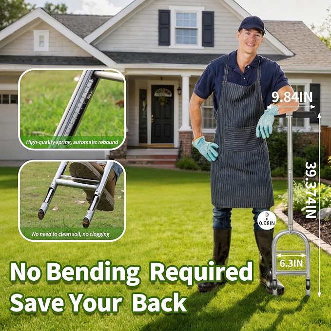 Manual Lawn Aerator Tool - Core Aerator with Step-to-Eject Technology for Never-Clogging Lawn Aeration, Heavy-Duty Steel Construction,Easy DIY Plug Aerator for Healthier Grass and Yard (Green)