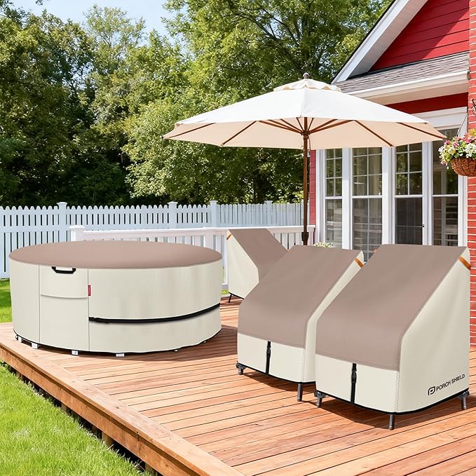 Porch Shield Patio Chair Covers - Waterproof Outdoor Lounge Deep Seat Adirondack Chair Cover 2 Pack - 34W x 37D x 36H inch, Light Tan & Khaki