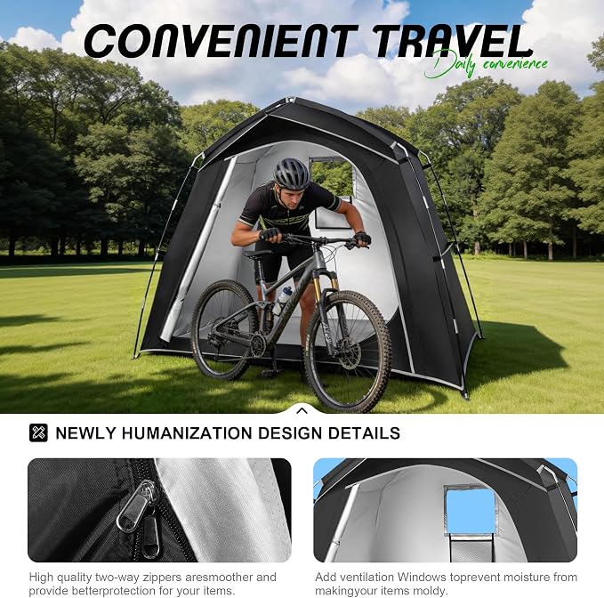 Bike Storage Tent Outdoor, Waterproof Bicycle Shed for 3-4 Bikes, PU4000 210D Oxford, Fiberglass Frame, Rain-Blocking Awning Design, Outdoor Storage for Bikes, Lawn Mower, Garden Tools Black