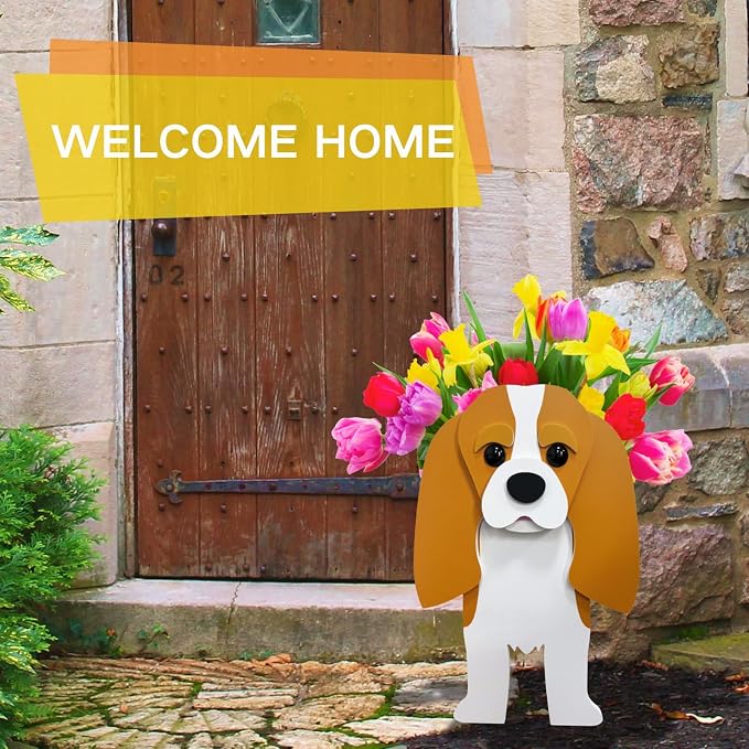 Brown King Cavalier Dog Planter Plant Pots,Cute Dog Flower Planter,Gifts for Pet Lovers,Unique Animal Plant Pots,Office,Indoor Outdoor Garden Decor（9.45 * 8.66 * 13.39in）